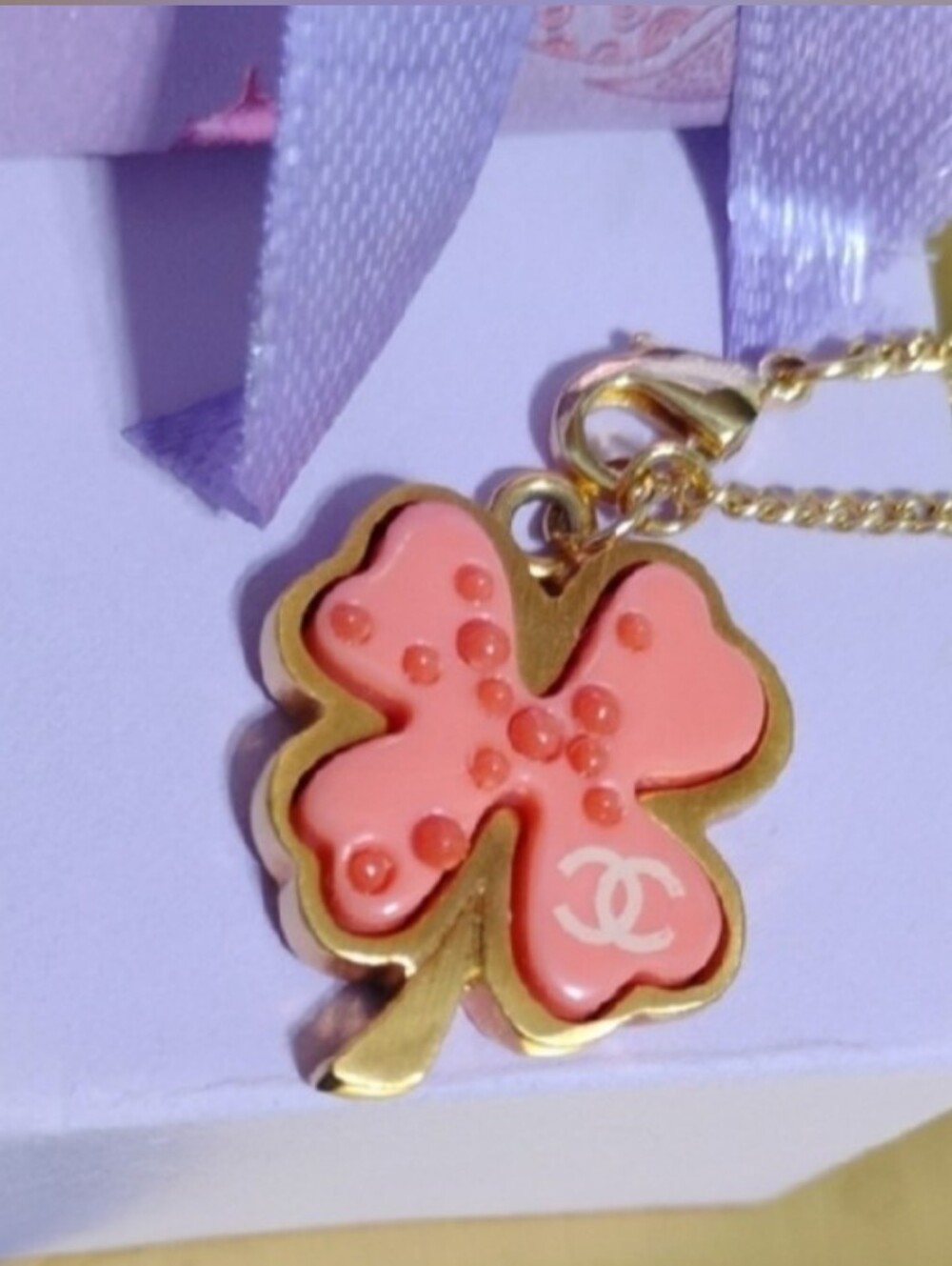 SALE! Authentic CHANEL Clover Coco Mark Pendant W Free Chain/Bag/Box